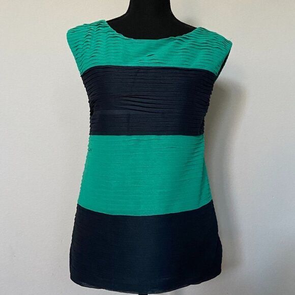 NWT ANN TAYLOR Pleated top with colorblock stripes size XS	| - Picture 1 of 9